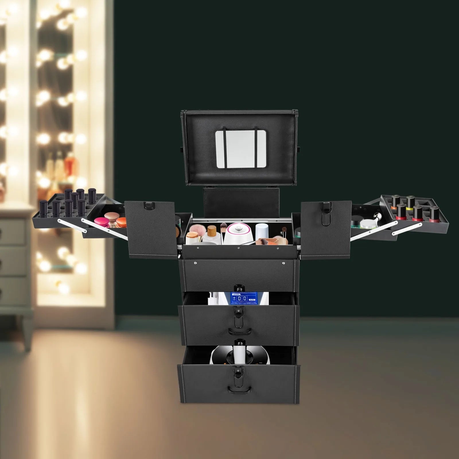Rolling Makeup Case Professional Salon Use Trolley Organizer Lockable Box