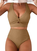 Herseas Women's Textured Bikini Sets Twist Front Top Swimsuits High Waisted Bathing Suits
