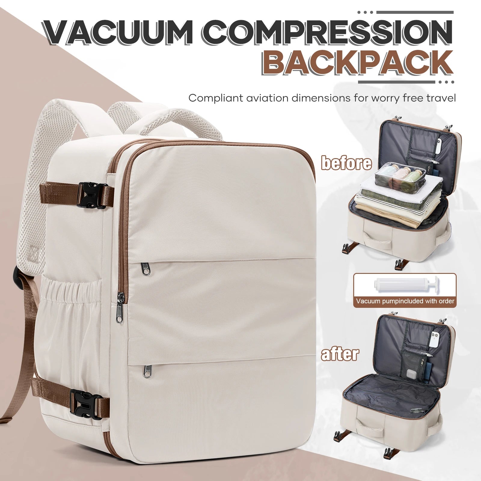 Genuine Luggage, Ryanair Hand Luggage 40x30x20 Travel Backpack,  Women Men Work Backpack Vacuum Bag Business Laptop Backpack