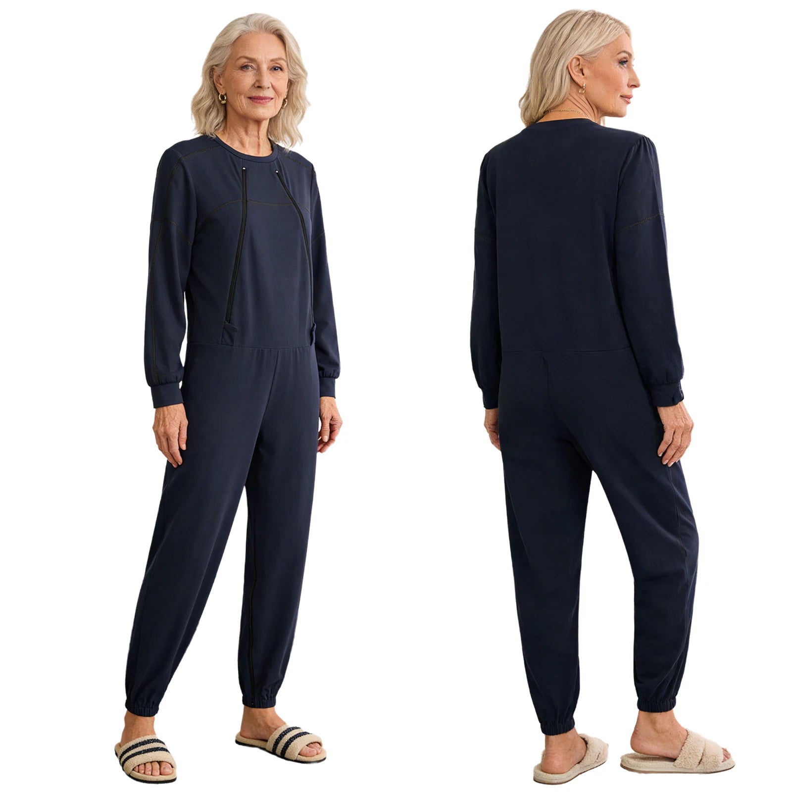 Women Elderly Dementia Alzheimer Adaptive Anti-strip Jumpsuit Long Sleeve Long Pants Rompers for Special Needs Caring Patient