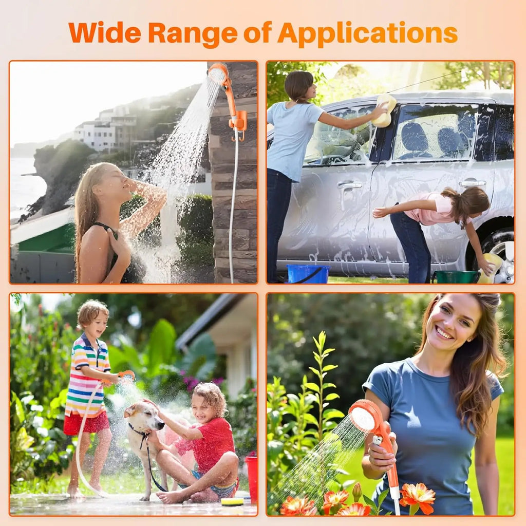 Portable Camping Shower with Heater, 6000mAh Rechargeable, 2000W Immersion Heater, LED Display for Travel Hiking Car Pet