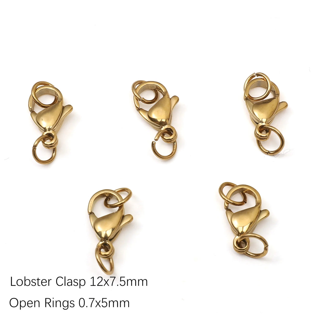 5-10Pcs Rhodium/Gold Color Stainless Steel Lobster Clasps With Rings DIY Bracelet Necklace Jewelry Making Connectors Accessories